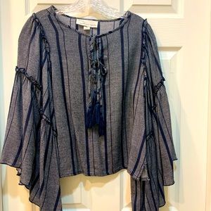 Vintage Havana Ruffle Sleeve Top - Navy and Blue - Medium